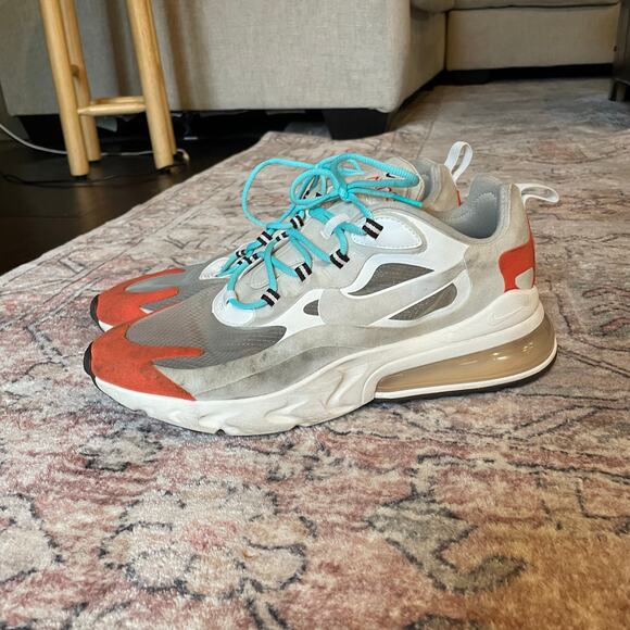 Nike Air Max 270 React "Mid-Century Art" Orange, Blue, White Mesh Sneakers EUC - Picture 4 of 13